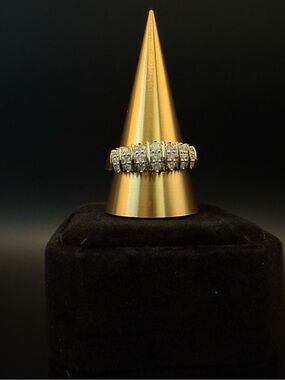 Natural Diamond .5 ctw Multi-Row Gold over Silver 925 Ring Size 9